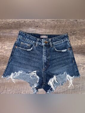 DL1961 Dark Blue High-Rise Distressed Denim Shorts
